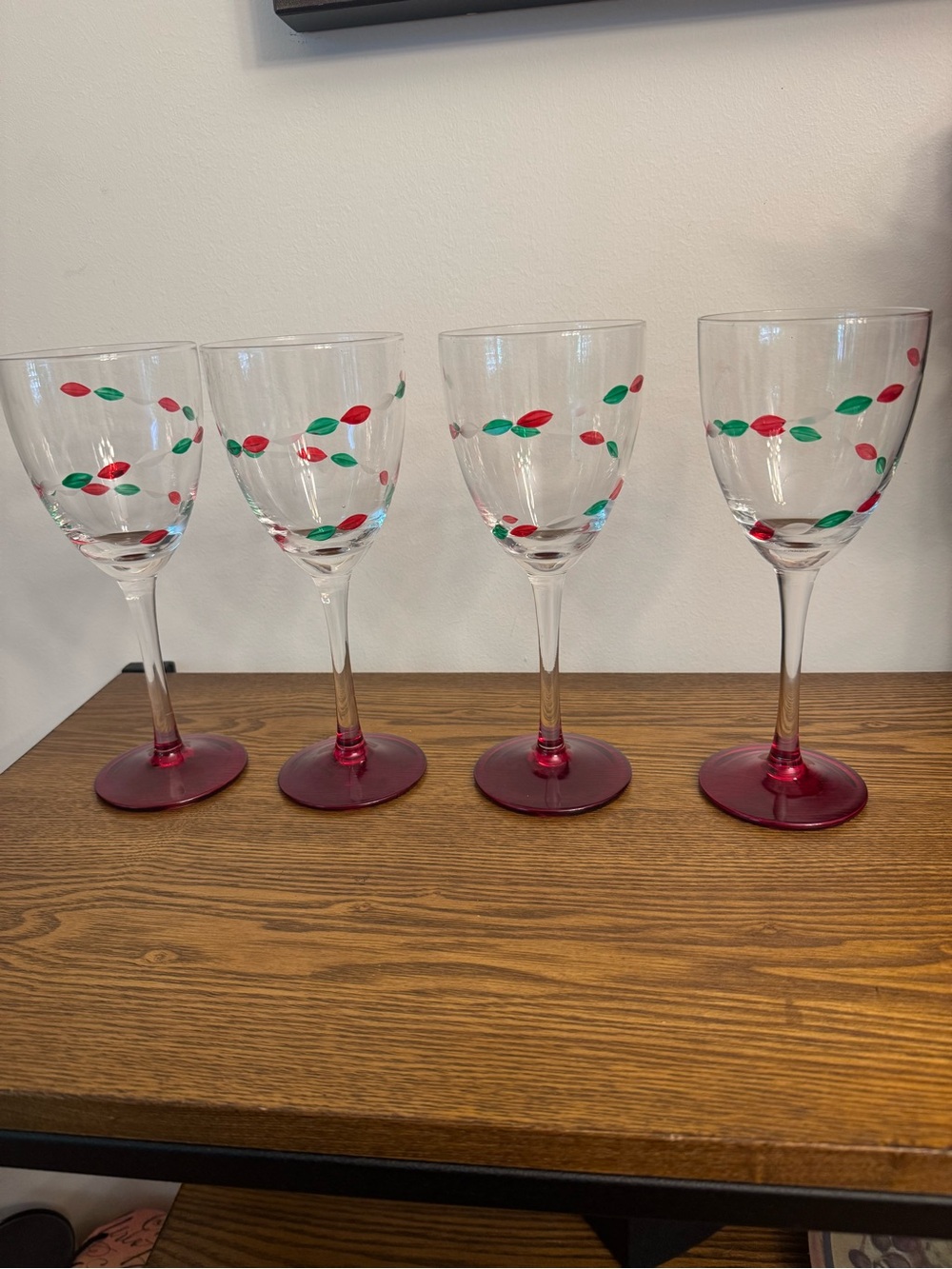 Vintage Gorham Crystal Christmas Jewels Red Foot Wine Glasses Set of 4 - GUC
